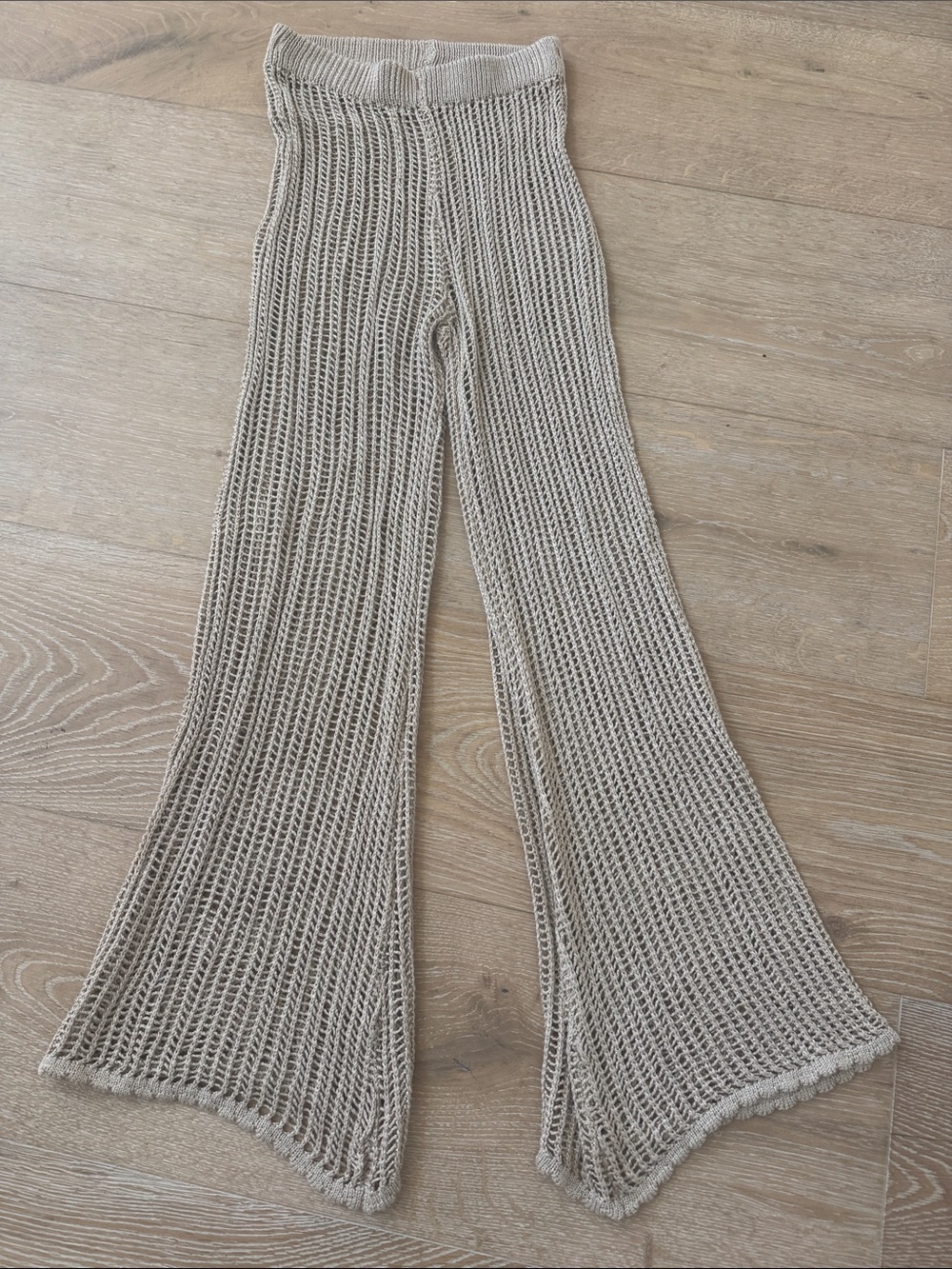 Ocean Drive Size Small Beige Crochet Flared Knit Pants 28” inseam